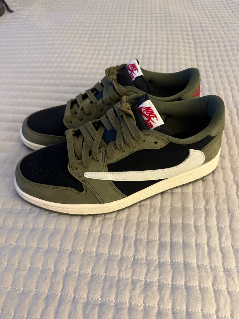 Nike Jordan’s 1 Travis Scott Men's Olive Green, Black and White Low-Top Sneakers - Picture 2 of 7